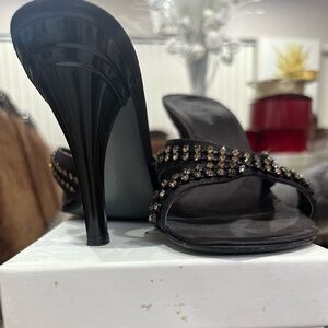 Calvin Klein Dark Satin Heels with Embellishments